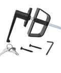L-handle lock set with screws and keys, part of the Complete Shed Door Hardware Kit With 6 Inch T Hinges Latches And L Handle Lock Includes Heavy Duty Barrel Bolts And Screws For Secure Easy Installation On Sheds Gates Barns Playhouses Chicken Coops And More.