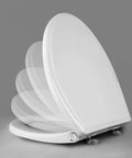 Elongated Toilet Seat With Cover Oval Quiet Close One Click Release For Easy Cleaning And Quick Removal No Tools Needed Easy Install Stable Non Slip Hinge Slow Close White shown in slow motion close