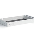 No Sweat Heavy Duty Pull Out Under Desk Drawer, slick white pull-out storage bin for office setup.