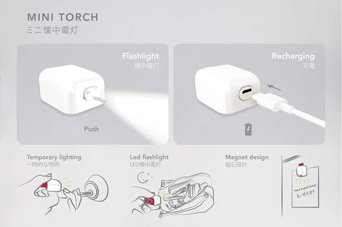 Image showing a mini torch with flashlight and USB recharging, part of Power Station Traveler Bundle With Universal Travel Adapter, USB Charger, And Power Strip, All In One Portable Charging Hub For Global Trips Ideal For Travel And Daily Use.