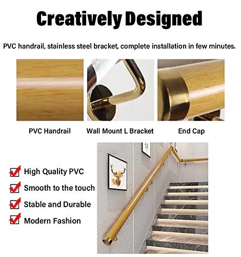 Weatherproof Pvc Stair Covers With Warm Wood Grain Texture And Heavy Duty Nonslip Coating For Hassle Free Indoor Outdoor Upgrades Quick No Sweat Installation And Rock Solid Guardrails For Kid Senior Safety, featuring PVC handrail and stainless steel bracket.
