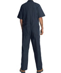 Men's Short Sleeve Coveralls For The Daily Grind, Lightweight Twill Mechanic Jumpsuit With Cargo Pockets, rear view of navy coveralls.