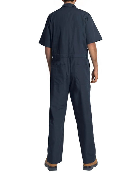 Men's Short Sleeve Coveralls For The Daily Grind, Lightweight Twill Mechanic Jumpsuit With Cargo Pockets, rear view of navy coveralls.