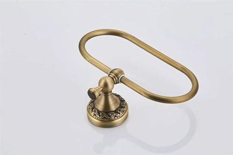 Oval Towel Ring In Brushed Bronze Finish With Antique Brass Look Exquisite Carved Pattern Wall Mounted Hand Towel Holder