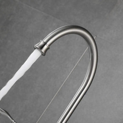 8 Inch High Arc Kitchen Faucet With Dual Handles And Side Sprayer Brushed Nickel 3 Hole Centerset Easy Install Spout with water flow