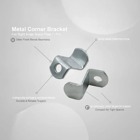 Right Angle Corner Bracket For Woodworking And DIY Furniture Repair Slim Silver Metal Brace Plate For 90 Degree Joints