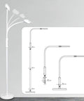 Three In One LED Floor Lamp Desk Lamp Clamp On With Remote Control Dimmable depicted in different configurations against grey wall