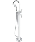 Floor Mount Bath Tub Faucet Freestanding Tub Filler With High Flow Shower And 360 Degree Swivel Spout Handheld Shower All Metal Solid Brass Chrome Finish
