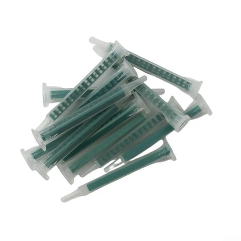 50 Pack 2K Mixing Tips 83mm Static Nozzles for Two Component Epoxies and Resins, Bubble Free Blend, Go-To 5.3mm Inner Diameter and 7.6mm Outer Diameter, Built For Strong Adhesive Bonding; green plastic tips
