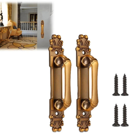 European Style Antique Metal Door Handle Set Of Two For Drawer Cupboard Wardrobe, Zinc Alloy Construction With Luxurious Golden Finish, easy to install with screws
