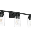 Matte Black 3 Light Vanity Light Fixtures With Clear Glass Shade, Industrial Style Bathroom Lighting, Wall Mount Sconce