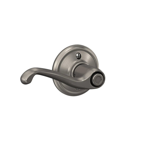 Flair Door Lever Privacy Lock For Bedroom And Bathroom Satin Nickel Finish With No Fuss Self Aligning Screws Push Button Inside Unlocks