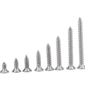 Premium 304 Stainless Steel M3 Self Tapping Screws 200 Piece Pan Head Fastener Kit arranged by size, showcasing various lengths.