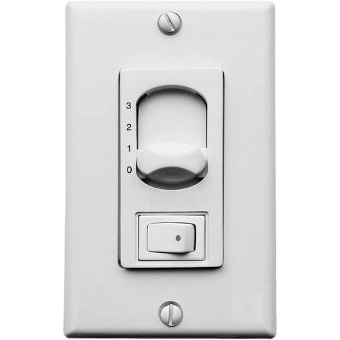 Dimmer switch with numerical settings and toggle for control, suitable for use with Knockout Matte Black Indoor Ceiling Fan.