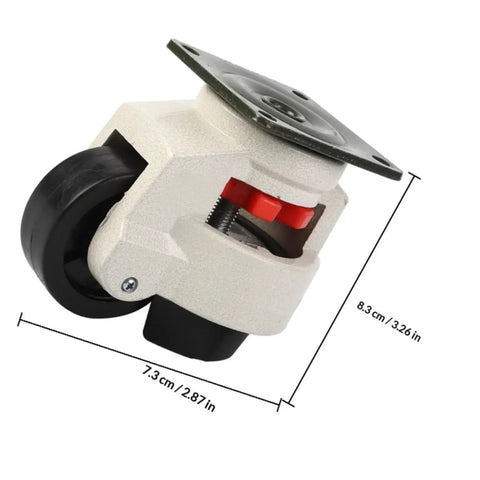 Heavy Duty Swivel Leveling Casters Four Pack Adjustable Plate Mount Wheels For Industrial Shop Furniture Smooth Rolling Performance No Sweat Installation with adjustable plate and leveling screw.