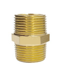 Brass hex nipple pipe fittings, 3/4 NPT male threads, durable and corrosion-resistant connector for plumbing and water systems.