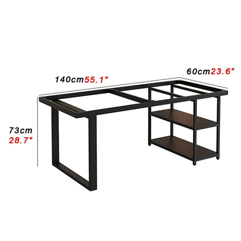 Heavy Duty Removable Desk Legs With Two Tier Storage Shelves Slick Metal Table Frame Rust Proof with measurements shown.