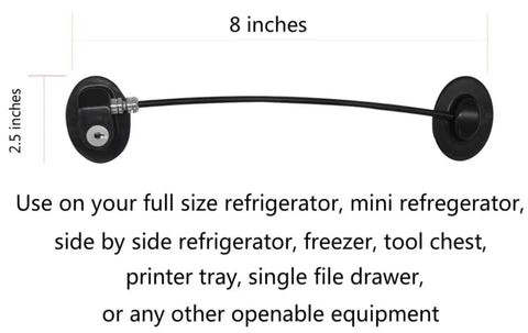 Diagram showing dimensions of Two Pack Refrigerator Door Locks With Four Keys For Child Safety Cabinets, 8 x 2.5 inches.