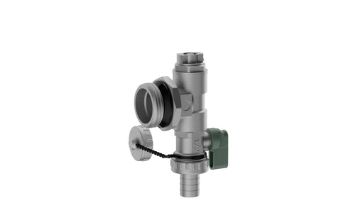 Six Loop Stainment Steel Manifold For Radiant Heat With Flow Meters And One Half Inch Compression Fittings hydronic component close-up