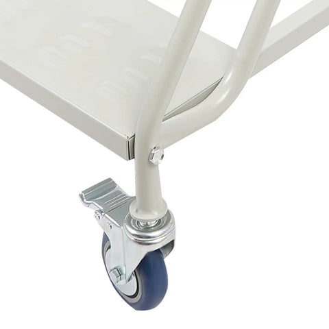 Rock Solid Four Step Rolling Ladder With Sturdy Rails And Non Slip Steel Treads Built Tough for secure wheel and frame detail.