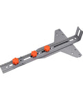 Killer Precision Adjustable Router Circle Cutting Jig With Heavy Duty Stainless Frame showing adjustable steel guide with orange knobs.