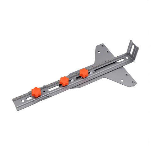 Killer Precision Adjustable Router Circle Cutting Jig With Heavy Duty Stainless Frame showing adjustable steel guide with orange knobs.