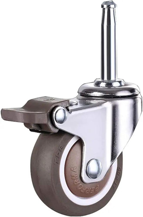 Four Pack Silent Rubber Caster Wheels Deliver A Legit Ultra Smooth Glide With Double Ball Bearing Swivel Action And Heavy Duty Carbon Steel Brackets, featuring a gray rubber wheel and chrome bracket.