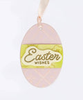 Pastel pink oval Easter egg card with 'Easter Wishes' label, created using 3 Inch Oval Easter Egg Lever Action Punch For Paper Crafting And Scrapbooking.