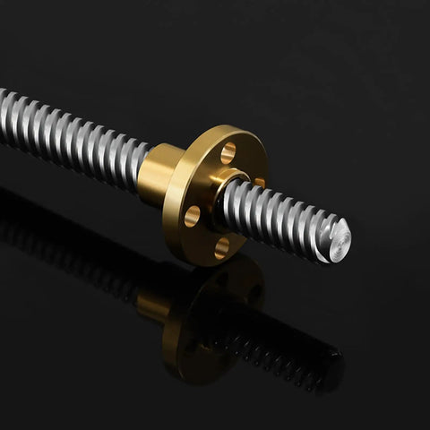 Close-up of Beefy 2200mm T16 Lead Screw With Brass Nut 16mm Diameter 4mm Pitch Lead for CNC Machines DIY Upgrade
