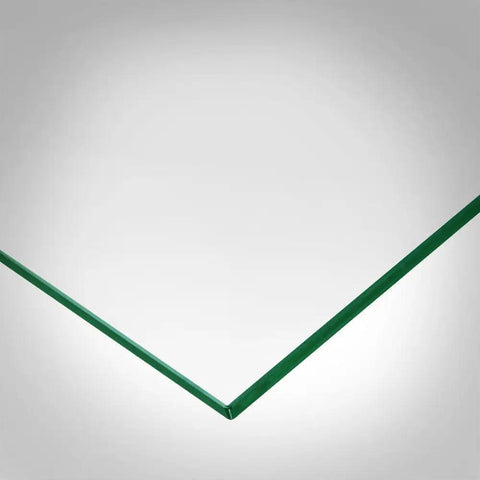 Close-up of corner of 24 Inch Square Glass Table Top 1/4 Inch Thick Tempered Replacement Glass With Flat Polished Edge And Eased Corners