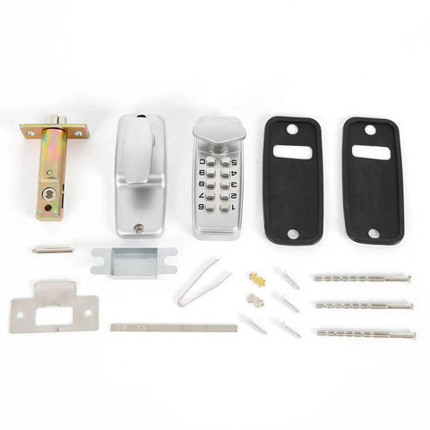 Keyless Digital Door Lock Set With Push Button Code Entry For Home And Business, No Key Hassle With Rugged Aluminum Body, parts shown