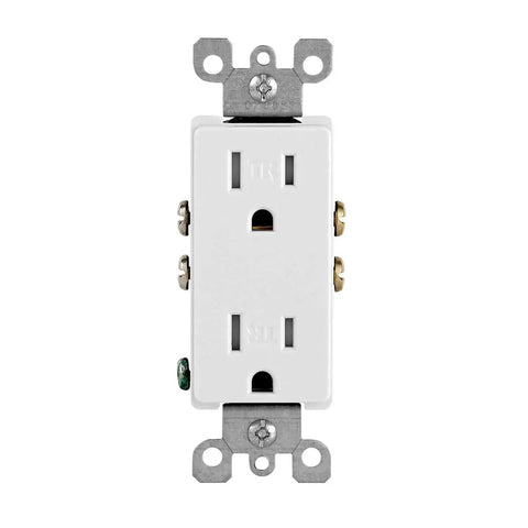15 Amp Decora Tamper Resistant Duplex Wall Outlet White 10 Pack T5325-WMP Heavy Duty Electrical Receptacle front view