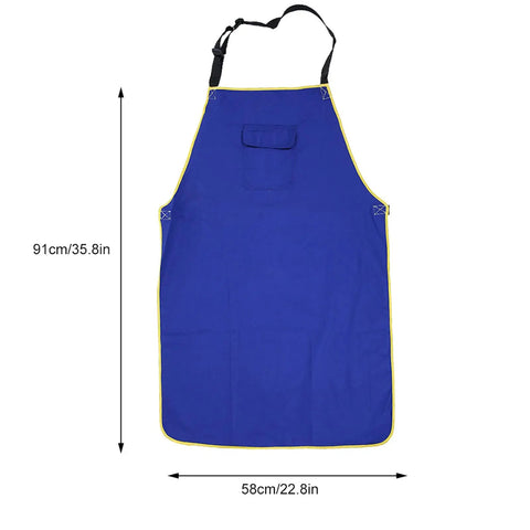 Flame Retardant Welding Apron For Real Welders Boss Level Durable Washable with adjustable buckle, front pocket, blue apron