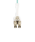 OM4 Push-Pull Fiber Cable 10ft 3m LC to LC for High-Density Setups With Retractable Connectors, EMI Shielded, Supports Up To 100Gbps Networking, Toolless Polarity Swap For Easy Insertion And Removal. White LC duplex connector on OM4 multimode fiber cable