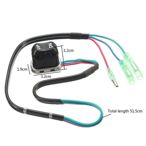 Power Trim And Tilt Switch For Johnson Evinrude Outboard Motors Direct Replacement For OEM 703 82563 01 00 And 703 82563 02 00 Black Plastic Marine Switch With 20.28 Inch Cable showing dimensions and cable length.