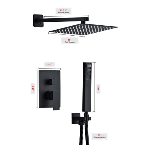 Matte Black 10 Inch Rainfall Square Shower Head System With Multi Function Wall Mounted Trim Kit Easy Install Game Changer Spa Quality Water Pressure system components
