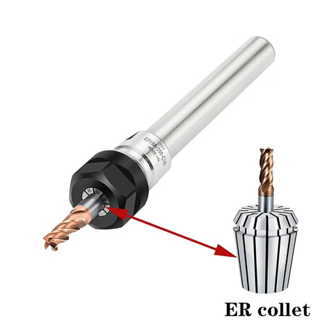 Heavy Duty ER Collet Chuck Extension Rod For Precision Milling And Drilling With Ultra Low Runout Control For C6 To C32 Sizes viewed from the side showcasing its design and ER collet.