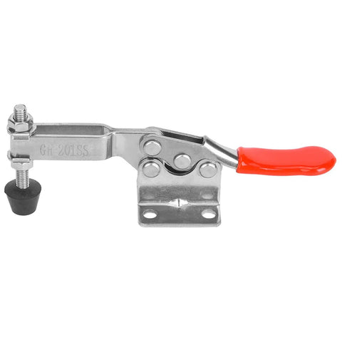 Heavy Duty Horizontal Adjustable Toggle Clamp Crafted From Premium 304 Stainless Steel showing red lever and mounting base.