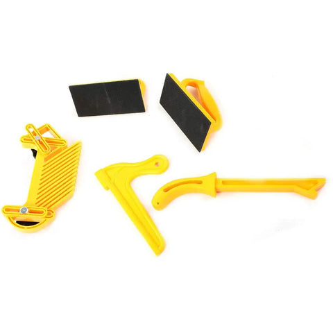 Five Piece Safety Woodworking Push Block And Stick Set With Yellow Plastic Board For Table Saws Router Tables Band Saws And Jointers Provides Secure Workpiece Grips And Boosts Control For Safer Accurate Cuts