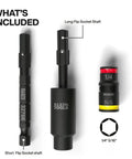 Impact Flip Socket Set With Swivel Adapter, 3 Piece showing short and long flip socket shafts and colored tip sockets