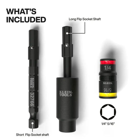 Impact Flip Socket Set With Swivel Adapter, 3 Piece showing short and long flip socket shafts and colored tip sockets