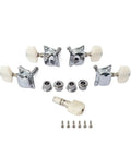 Five Piece Banjo Tuning Pegs Set With Semiclosed Machine Heads Chrome And White Finish Includes Bushings And Mounting Screws