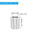 Aluminum Built Tough Crimping Loop Sleeve Double Ferrule For Wire Rope Ends, 5/16 Inch (8mm) Diameter, Inner 18mm, Overall 29mm, 3mm Thick, Silver Finish, 25 Pc Pack, Heavy Duty End Fittings For Marine, Construction And DIY, silver sleeve with 8mm fit
