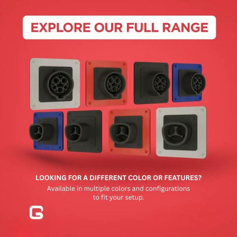Multiple colored Fake EV Charging Port Magnet Snap On For Diesel Gas ICE Truck Gag Accessory, displaying black J1772 style.