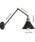 Straight Up Heavy Duty Adjustable Swing Arm Wall Sconce Vintage Industrial Metal Wall Lamp With E27 Socket dimensions and detail view