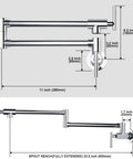Dimensions of Chrome Pot Filler Faucet With Solid Brass Build, Wall Mounted Over Stove, 360 Degree Swing Arm, Double Joint.