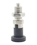 Top Shelf Stainless Steel Indexing Plunger With Easy Grab Nylon Handle And No Hassle Self Locking Design For Quick Workshop Clamping.