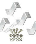 2.125-Inch Tall Z Bracket Solar Flush Mount Kit Set Of Four For Large And Small Solar Panels Aluminum Mounts With Stainless Steel Screws And Bolts For Easy Installation showing four aluminum brackets and included screws
