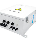 Built Tough 3 String Solar Array Combiner Box With Prewired MC4 Plugs 60 Amp 200 Volt For 10Kw Photovoltaic Panels aerial view with input and output ports
