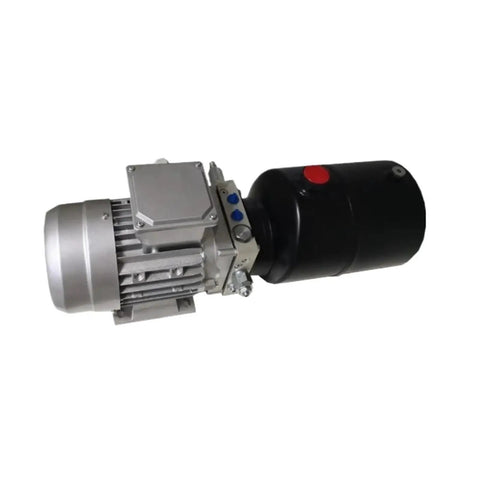 Double Acting Hydraulic Power Unit Black With 12V DC, 24V DC, 220V AC, 380V AC Options, side view, silver motor, black tank